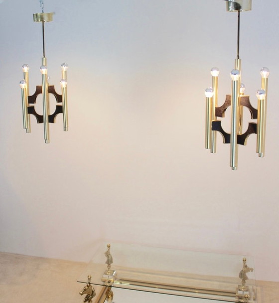 Image 1 of Gaetano Sciolari for Sciolari, 1970s Italian Brass Chandelier