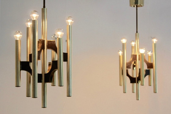 Image 1 of Gaetano Sciolari for Sciolari, 1970s Italian Brass Chandelier