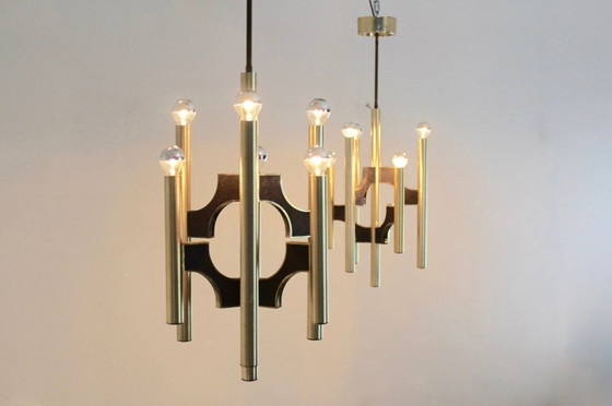 Image 1 of Gaetano Sciolari for Sciolari, 1970s Italian Brass Chandelier