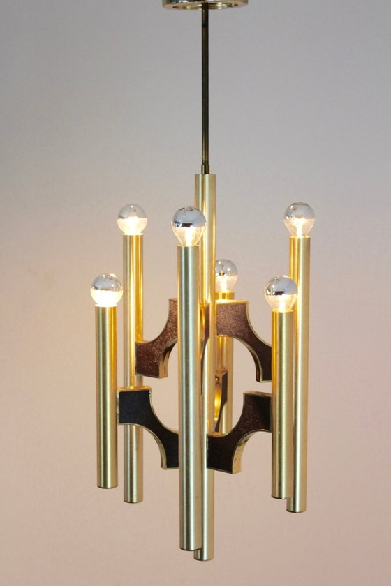 Image 1 of Gaetano Sciolari for Sciolari, 1970s Italian Brass Chandelier