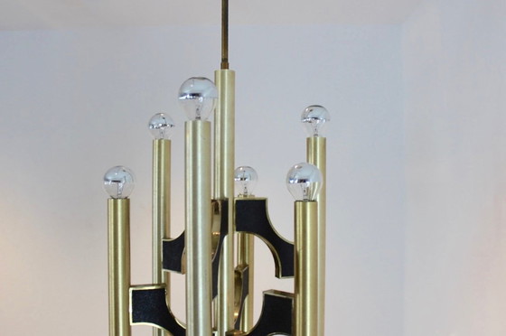 Image 1 of Gaetano Sciolari for Sciolari, 1970s Italian Brass Chandelier