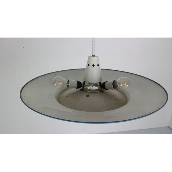 Image 1 of Vintage dutch industrial ceiling lamp for Philips in blue metal 1950s