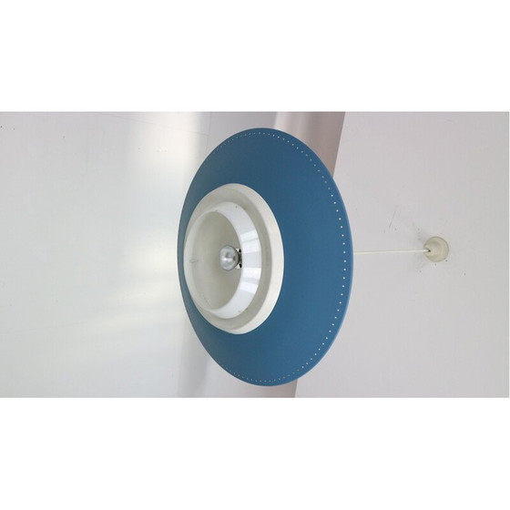 Image 1 of Vintage dutch industrial ceiling lamp for Philips in blue metal 1950s