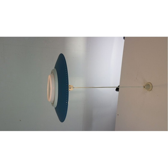 Image 1 of Vintage dutch industrial ceiling lamp for Philips in blue metal 1950s
