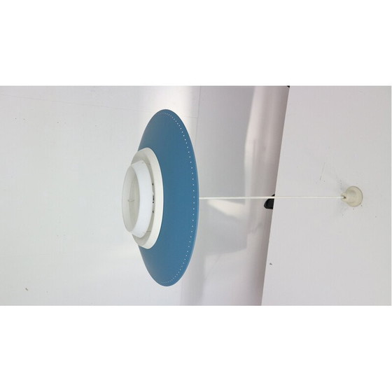 Image 1 of Vintage dutch industrial ceiling lamp for Philips in blue metal 1950s