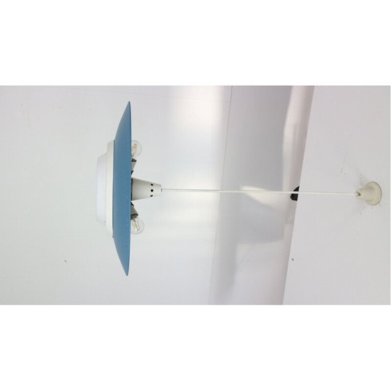 Image 1 of Vintage dutch industrial ceiling lamp for Philips in blue metal 1950s
