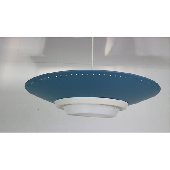 Image 1 of Vintage dutch industrial ceiling lamp for Philips in blue metal 1950s