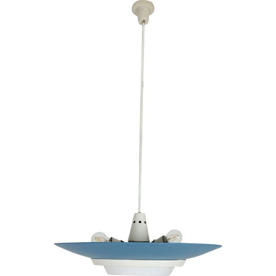 Image 1 of Vintage dutch industrial ceiling lamp for Philips in blue metal 1950s