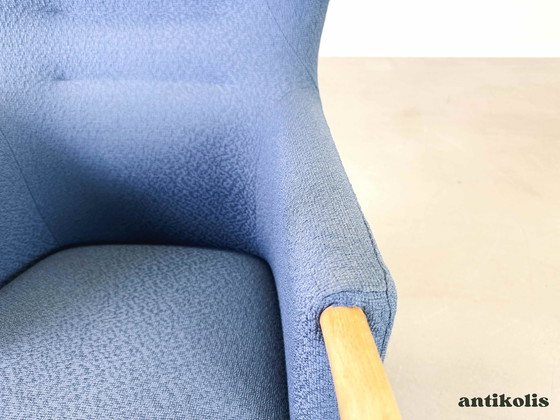 Image 1 of Vintage Mid Century Fauteuil à oreilles Claudia Stouby Møbelfabrik avec ottomane 1970