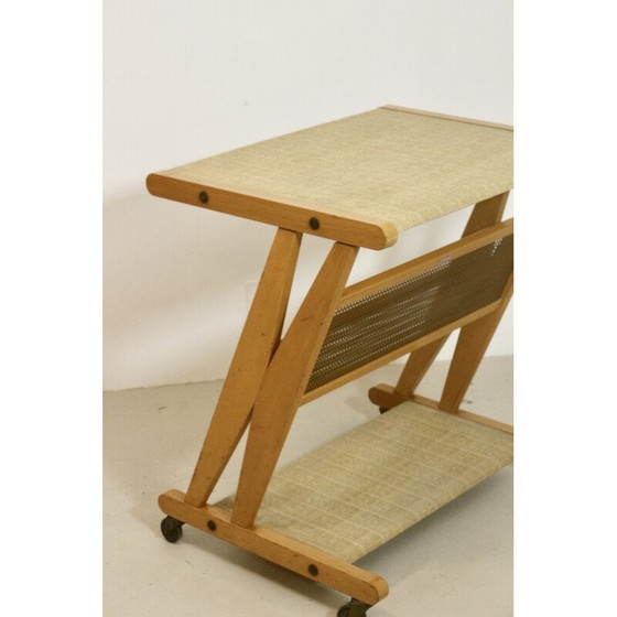 Image 1 of Vintage serving table in metal, oak and rattan for Jullian, France 1960