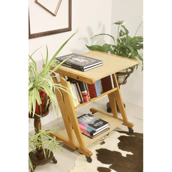 Image 1 of Vintage serving table in metal, oak and rattan for Jullian, France 1960