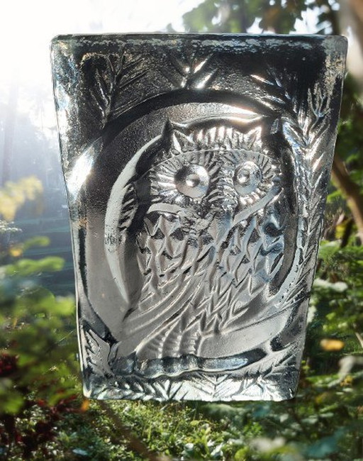 Solid Transparent Glass Sculpture Owl From Glassworks Sarnen Switzerland