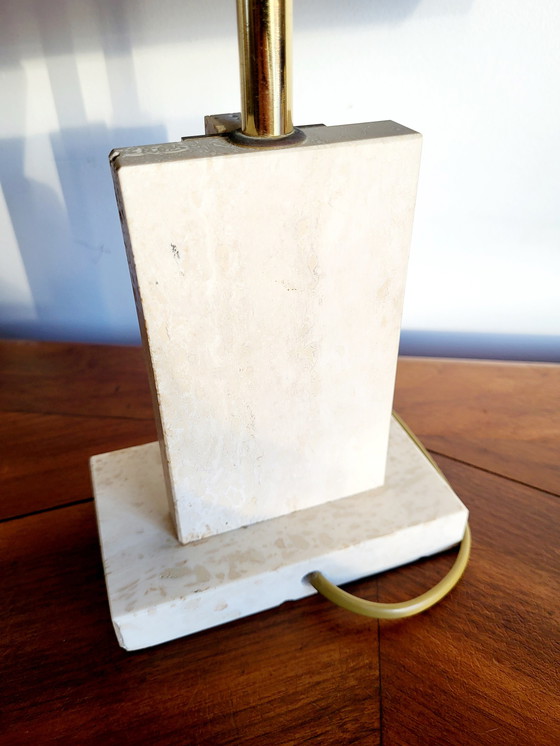 Image 1 of Travertine table lamp with brass, black lampshade, 1970s