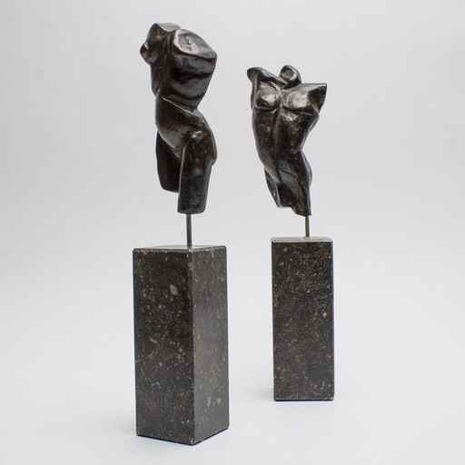 Fritz Van Eeden Set Of Two Torso,S Boy And Girl In Bronze