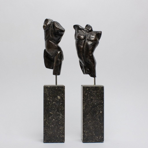 Fritz Van Eeden Set Of Two Torso,S Boy And Girl In Bronze