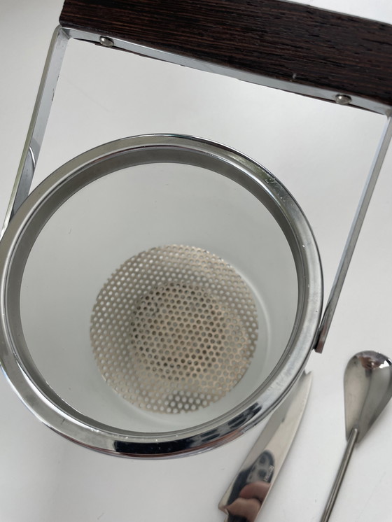 Image 1 of Mid - Century ice bucket including cocktail cutlery teak