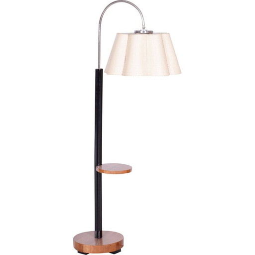 Vintage Art Deco walnut and oak floor lamp by Jindrich Halabala for Up Zavody, Czechoslovakia 1930