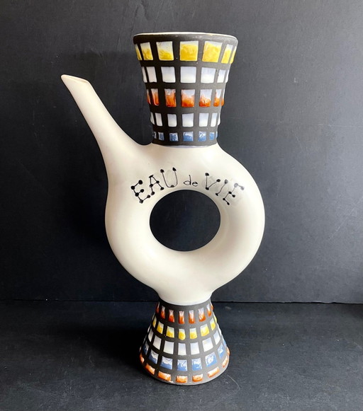 Eau De Vie" earthenware bottle by Roger Capron Vallauris