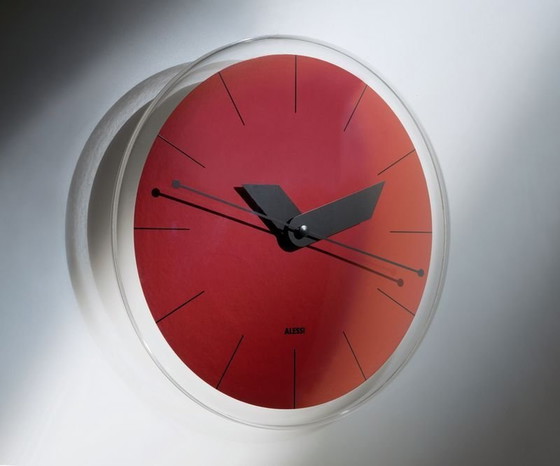 Image 1 of Alessi 'Sole' Postmodern Red/Black Wall Clock By Alessandro Mendini 2005