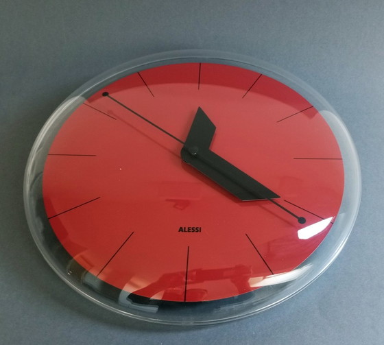 Image 1 of Alessi 'Sole' Postmodern Red/Black Wall Clock By Alessandro Mendini 2005
