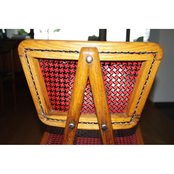 Image 1 of Vintage chair in beech and red and black cane by Pierre Cruège for Roset, 1950