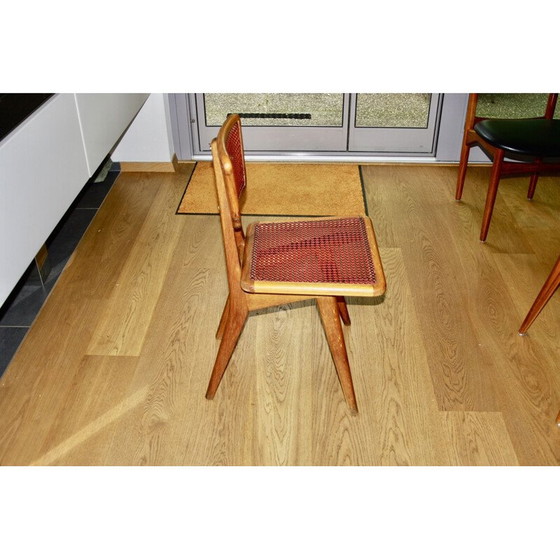 Image 1 of Vintage chair in beech and red and black cane by Pierre Cruège for Roset, 1950
