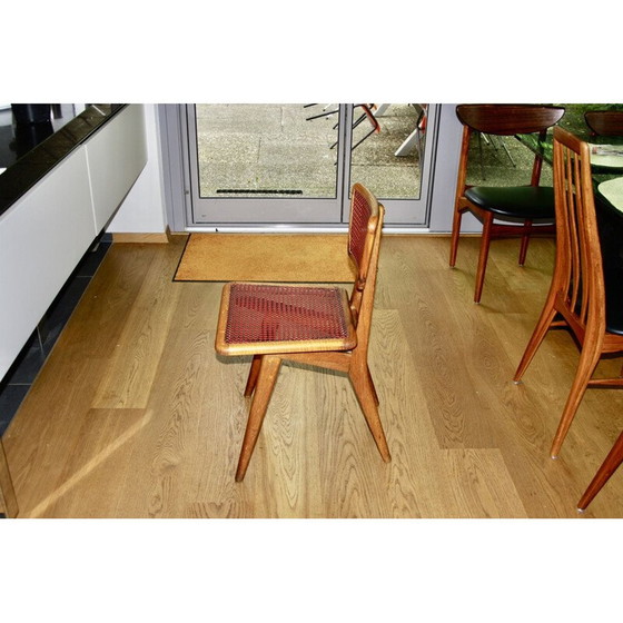 Image 1 of Vintage chair in beech and red and black cane by Pierre Cruège for Roset, 1950