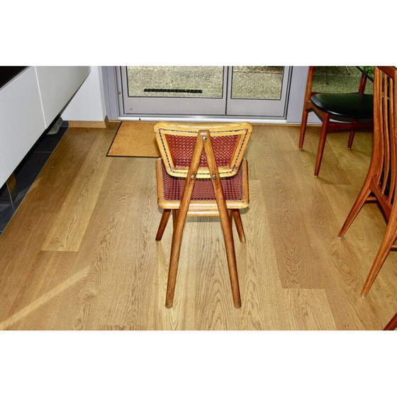 Image 1 of Vintage chair in beech and red and black cane by Pierre Cruège for Roset, 1950