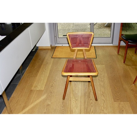 Image 1 of Vintage chair in beech and red and black cane by Pierre Cruège for Roset, 1950