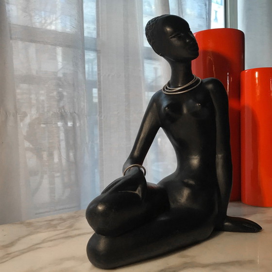 Image 1 of Grande scultura africanista • Ceramica d'epoca • Marc Henri • 1950