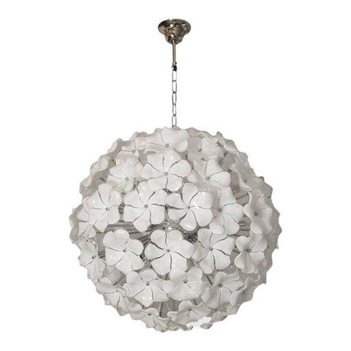 Contemporary White Lotus Murano Glass Sputnik Chandelier