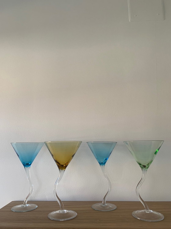 Image 1 of Set Of 4 Multi-Colored Dancing Cocktail Glasses, 1990