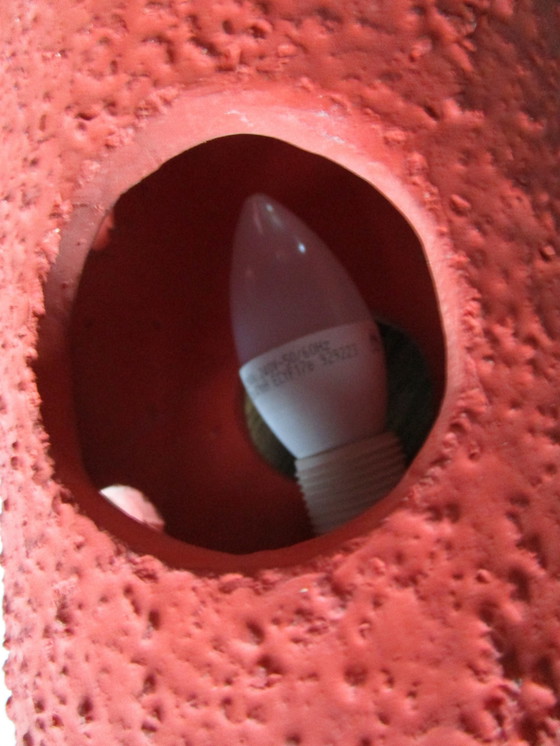 Image 1 of Lámpara alemana grande, cilíndrica, de color rojo anaranjado roto, de mediados de siglo (década de 1970) 