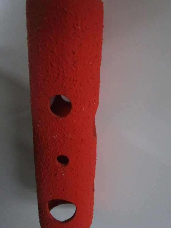 Image 1 of Lámpara alemana grande, cilíndrica, de color rojo anaranjado roto, de mediados de siglo (década de 1970) 