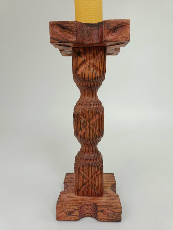 Image 1 of Large wooden brutalist candlestick