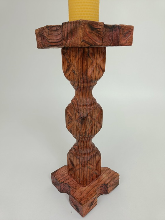 Image 1 of Large wooden brutalist candlestick