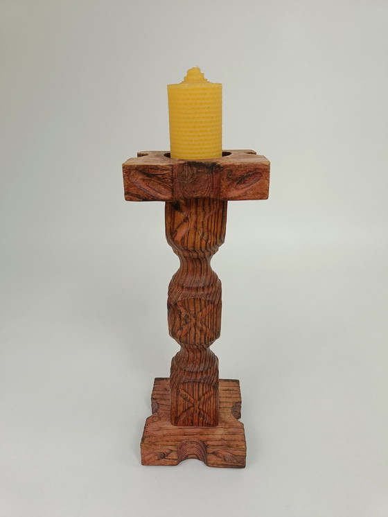 Image 1 of Large wooden brutalist candlestick