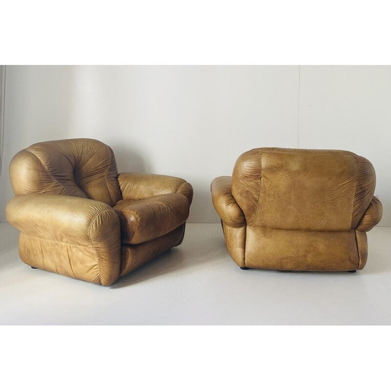 Image 1 of Pair of vintage Sapporo leather armchairs by Mobil Girgi, Italy 1970s