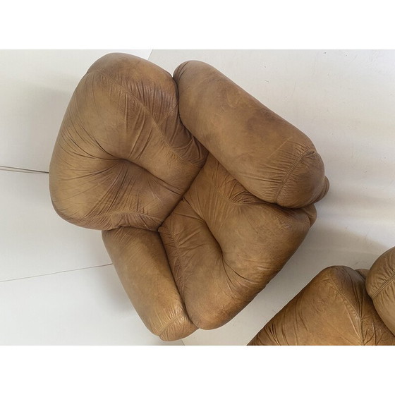 Image 1 of Pair of vintage Sapporo leather armchairs by Mobil Girgi, Italy 1970s