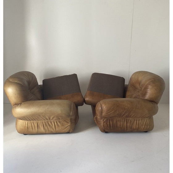 Image 1 of Pair of vintage Sapporo leather armchairs by Mobil Girgi, Italy 1970s