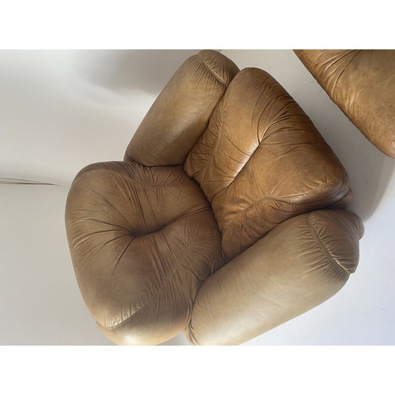 Image 1 of Pair of vintage Sapporo leather armchairs by Mobil Girgi, Italy 1970s