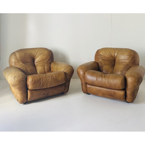 Image 1 of Pair of vintage Sapporo leather armchairs by Mobil Girgi, Italy 1970s