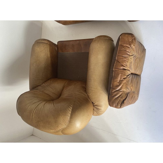 Image 1 of Pair of vintage Sapporo leather armchairs by Mobil Girgi, Italy 1970s