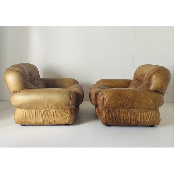 Image 1 of Pair of vintage Sapporo leather armchairs by Mobil Girgi, Italy 1970s