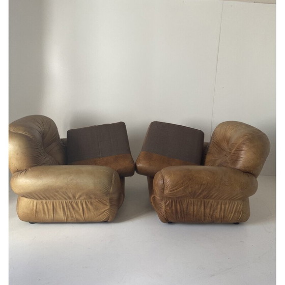 Image 1 of Pair of vintage Sapporo leather armchairs by Mobil Girgi, Italy 1970s