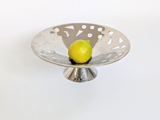 1980'S Fruit Bowl | Stainless Steel Pedestal Catch-All | Memphis Style