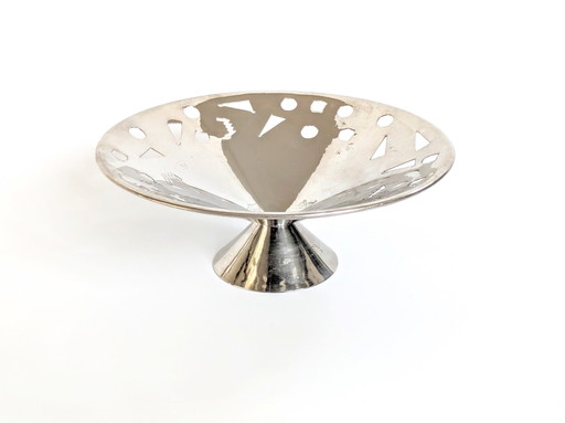 1980'S Fruit Bowl | Stainless Steel Pedestal Catch-All | Memphis Style