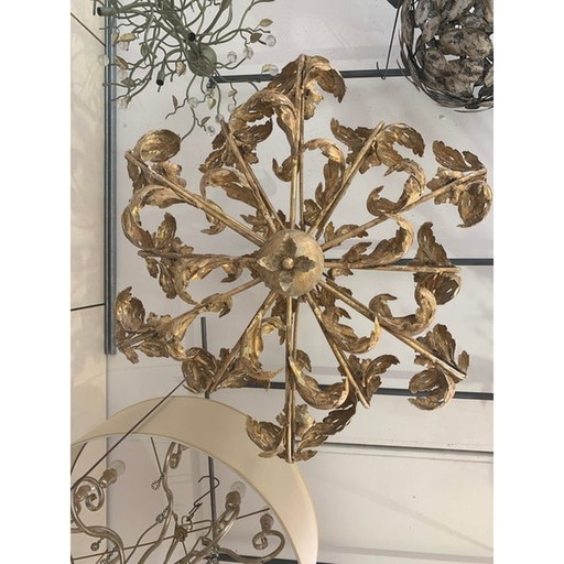 Florentine Art Gold Handmade Painted Metal 10 Light Wrought Iron Chandelier, Made In Italy