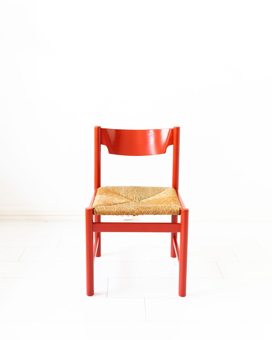 Image 1 of 4x Chaises de salle à manger vintage avec assise en jonc