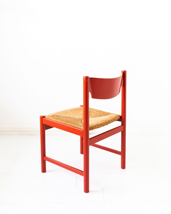 Image 1 of 4x Chaises de salle à manger vintage avec assise en jonc